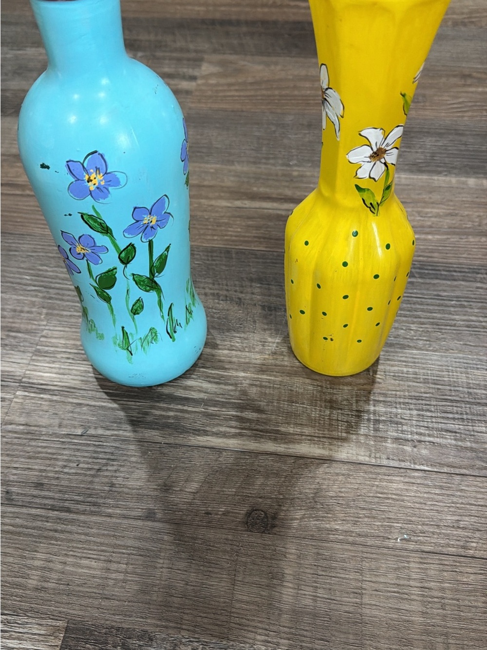 Hand-Painted Blue and Yellow Flower Vases - Home Accents